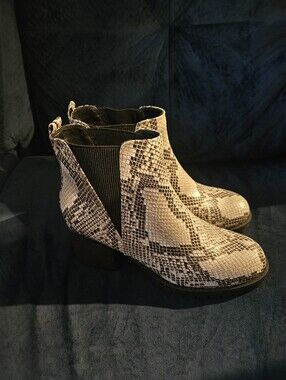 Mia Snake-Print Chelsea Ankle Boots in Beige